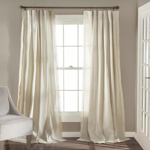 Lush Decor Rosalie Lace Trim Cream Light Filtering 2 Curtain Panel Set 54" x 95" - Picture 1 of 5